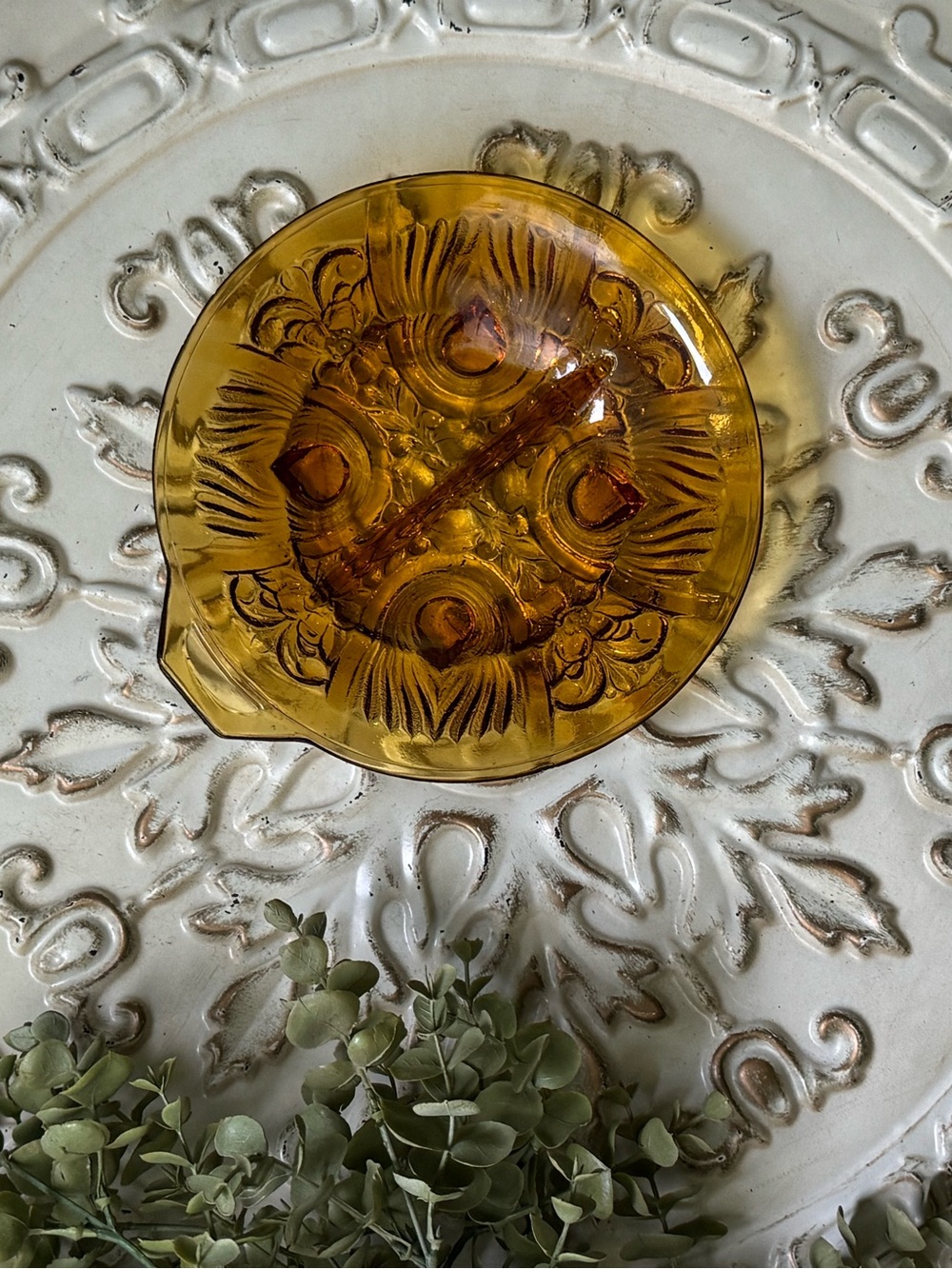Vintage Indiana Glass Killarney Amber Divided Relish Dish